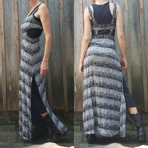 VTG YaYa Black and White Geometric Cut-out Maxi